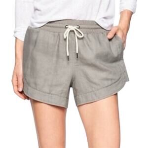 Athleta Beachside Bali Short 100% Linen Pockets Drawstring Featherweight Gray 10